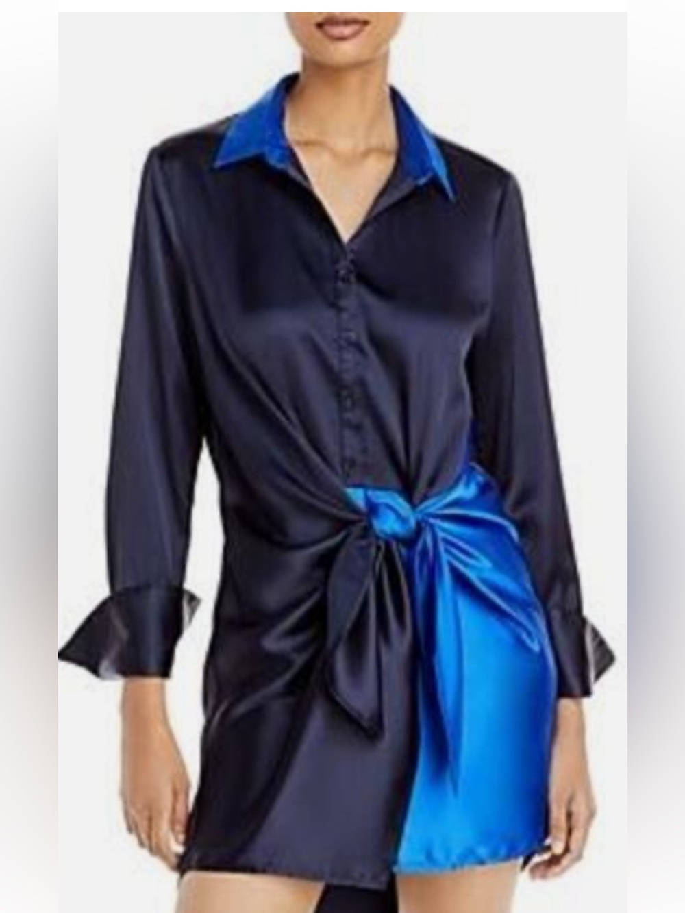 AQUA by Bloomingdale’s Two Tone Satin Tie Shirt Dress *NWT*